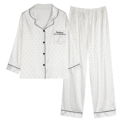 China Summer QUICK DRY Women's Long Sleeve Simple Embroidered Nightgowns Sleepwear Set Rayon Pants Loose Cardigan Pajamas for sale