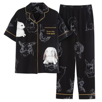 China Casual Women's Short Sleeve Pajamas OEM Breathable Animal Rabbit Pajamas Simple Sets 2022 Summer Fashion for sale