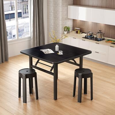 China Modern Minimalist Multifunctional Home Furniture Black Frame Kitchen Design Folding Wooden Top Dining Table Space Saving Modern Minimalist Adjustable Metal for sale