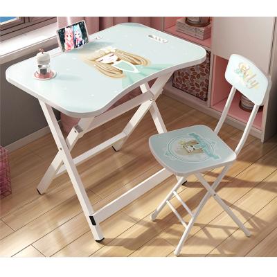 China Modern Student Kids Cartoon Learning Table Wooden Adjustable Folding Desk Children Study Table And Chair Set For Reading Writing for sale