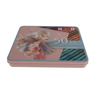 China Wholesale Thin Hinged Tin Case Custom Printed Colored Pencil Metal Tin Box CP-48 for sale