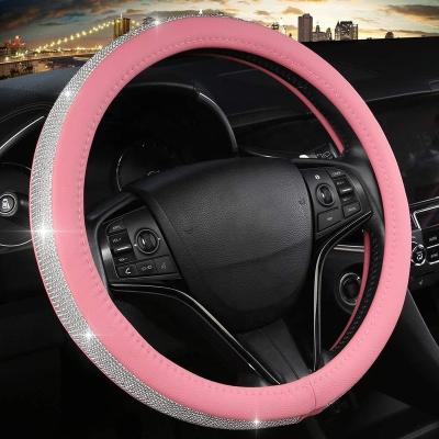 China Gutsbox Anti Skid Improved Universal Fit 15 Inch Diamond Crystal Steering Wheel Cover For Women for sale