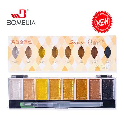 China Glitter 5/8Colors Premium High Quality Solid Water Color Watercolor Harden Individual Color Pan Glitter Solid Water Color With Water Brush Pen for sale