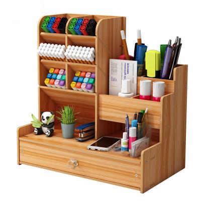 China Creative Multifunctional Wooden Pen Holder Set Desktop Stationery Oblique Storage Cabinet for sale