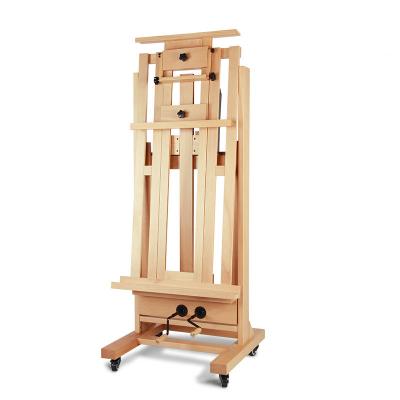 China Hot Selling Large Double Easel Flat Vertical Flat Vertical Rubber Wheels Rocker Beech Wood Painting Dual Function Thickened Easel for sale