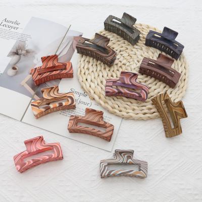 China Girls Hair Decoration Fashion Rectangle Plastic Hair Claw Clips Wooden Pattern Hair Clamp Accessories For Women for sale