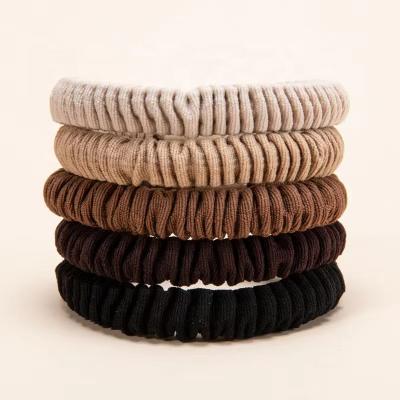 China High Elastic Coffee Color Autumn And Winter New Milk Fashion Stretch Scrunchies Hair Tie Pleated Cloth Hair Rope for sale