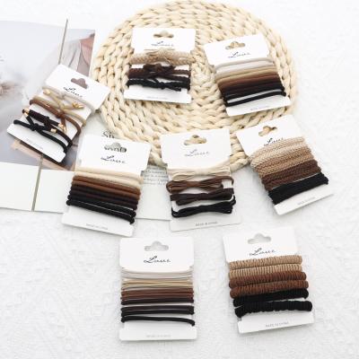 China 2022 Designer Milk Tea Color High Popular Hair Rope High Stretch Elastic Hair Tie Set Woman Girls Elastic Band for sale