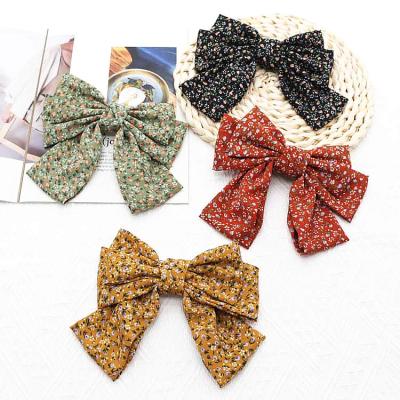 China Elegant Fashion Cloth Floral Printed Hairpin Three Layers Hair Clip Bow Knotted Hair Accessories Women Large for sale