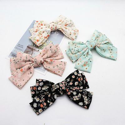 China Make Women Beautiful Big Floral Print Bow Hair Clips Women Barrettes Bowknot Hair Accessories For Women Girls for sale