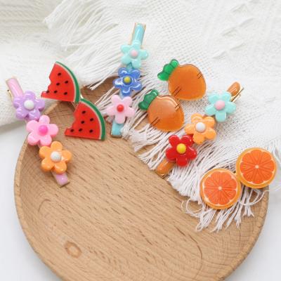 China Exquisite and cute fashionable style metal multi-colored flower and fruit hair pins hair clips set for sale