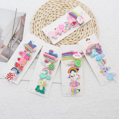 China Exquisite and cute popular hot selling cute soft kids BB unicorn lollipop rainbow glue clip child cartoon 6pcs hair pin for sale