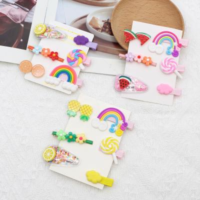 China 2022 6PCS/SET Cute Korean Princess Hair Accessories Hairpin Set Kids Rainbow Cartoon Girls Soft Rubber Hair Clips Set for sale