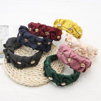 China New Designer and High Quality Comfortable Trendy Custom Fashion Hair Band 6cm Pure Color Twisted Diamond Width Hair Circle for sale