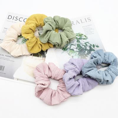 China Wholesale Colorful Popular Korean Pleated Elastic Hair Bands Fabric Scrunchies Hair Tie Ring For Women for sale