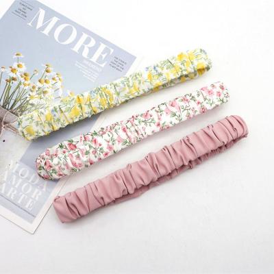 China Bright color elastic floral print simple pleated headwrap fashion hair accessories for girls for sale