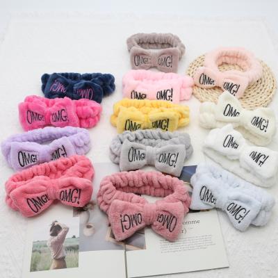 China Factory Thick Newest Luxury OH MY GOD Embroidery Bow Towel Wash Face Makeup Headband For Women for sale