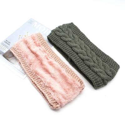 China Soft Winter Headbands Gently Stretch Crochet Knitted Ear Warmer Headwrap With Warm Faux Fur Fleece Lining for sale