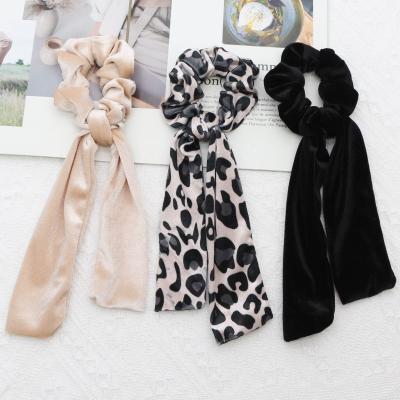 China Long Comfy Soft Elastic Tie Women Hair Bands Ponytail Bands Ponytail Holder Bow Scrunchy Flannel Leopard Plain Hair Tie Scrunchies for sale