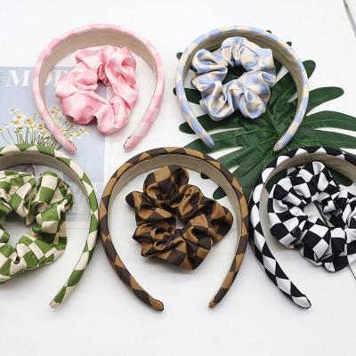 China New Design Chess Checkerboard Pattern Headband Circles Scrunchies Hair Ties Ropes Headwear Hair Accessories Sets for sale