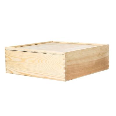 China Unfinished High Quality Viable Pine Wood Square Craft Gift Jewelry Slide Lid Box for sale