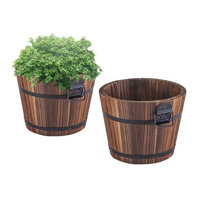 China Modern High Quality Wooden Barrel Planters Rustic Bucket Flower Pot Box for sale