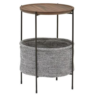 China Eco-friendly Round Side Table End Table Industrial Coffee Table Nightstand With Storage Basket for sale