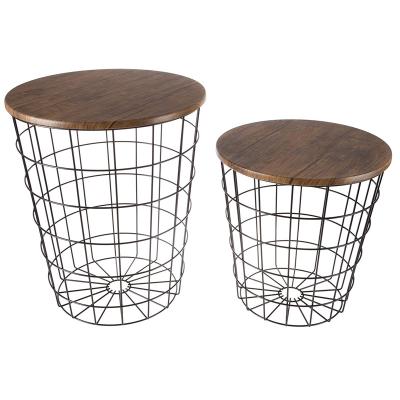 China Eco - Friendly Modern Iron Wire Round Side Table Nesting End Tables With MDF Wood Cover for sale