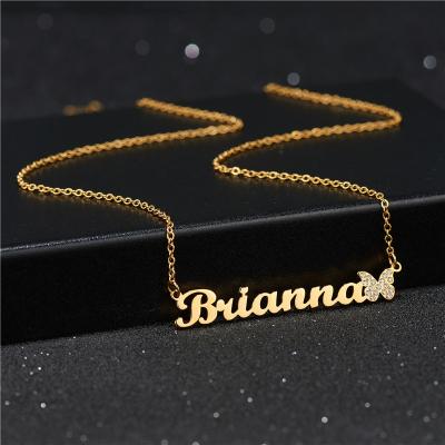 China Rose Gold Plated Silver Crystal TRENDY CZ Personalized Butterfly Diamond Name Necklace for sale