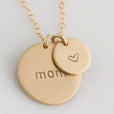 China CLASSIC Engraving Gold Plated Mom Letter Name Necklaces Coin Necklace Custom 18k Stainless Steel Mum Gift For Mother for sale