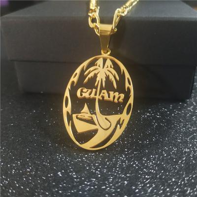 China TRENDY Hawaiian Jewelry 18K Gold Plated Custom Hollow Coconut Tree Guam Oval Necklace for sale