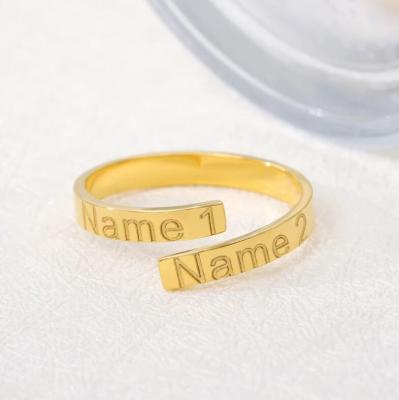 China TRENDY Personalized Stainless Steel Customize Gold Plated Letter Band Rings Women Resizable for sale