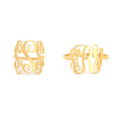 China TRENDY Minimalist Stainless Steel Ring 18k Silver Gold Plated Personalized Custom Initial Rings for sale