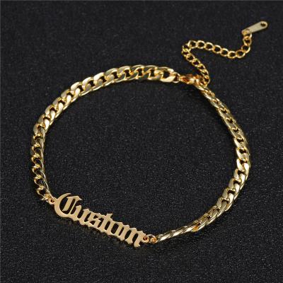 China Personal Old English Initial Charm Bracelet Accessories Women Stainless Steel Open Bangle for sale