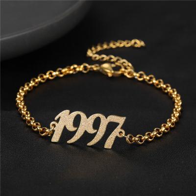 China Personal Custom Gold Plated Stainless Steel Ice Birth Year Bracelet For Women Jewelry for sale