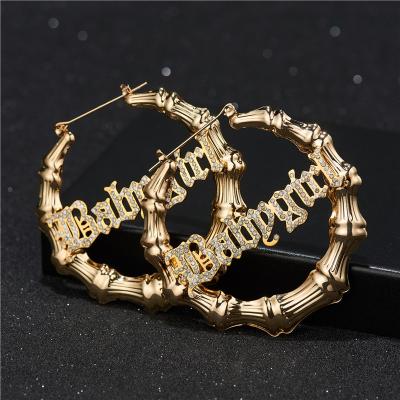 China FASHIONABLE Custom Name Jewelry Stainless Steel Gold Bamboo Bamboo Circle Diamond Earrings for sale