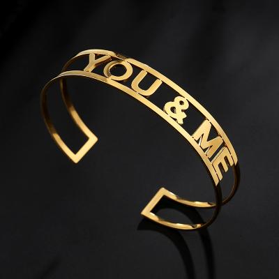 China TRENDY Fashion 316L Stainless Steel You and Me Custom Bracelets Gold Bangle Bracelet for sale