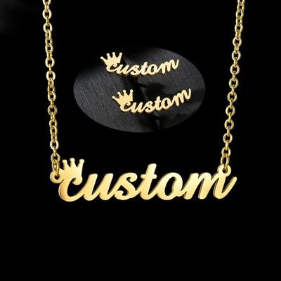 China Fashion CLASSIC Free 18k Gold Tarnish Free Rose Gold Silver Color Stainless Steel Crown Necklaces Bracelets Stud Earrings Style Jewelry for sale