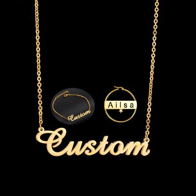 China 14k 18k 24k Gold Rose Gold Custom Name Silver Stainless Steel TRENDY Jewelry Chain Bracelets Earrings Circle Necklaces Jewelry Sets for sale