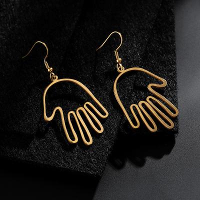 China Trendy Women Fatima Earrings Fashion Stainless Steel Hollow Out Hasma Hand Earring Gold Plated for sale