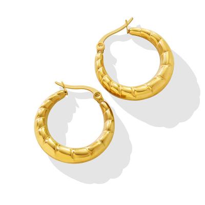 China Vintage Gold Plating Stainless Steel 25mm Huggie Earrings Stamped Women Circle U Shaped Earrings for sale