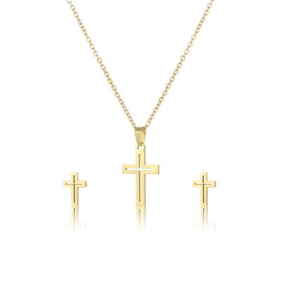 China Religious Earing And Necklace Set Religious Jewelry Jewelry 18k Gold Plated Chain Necklace With Cross Pendant for sale