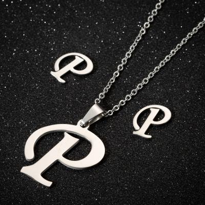 China Sale Stainless Steel Letter Jewelry CLASSIC Top Silver Gold Plated Anti-allergy Necklace Earring Jewelry Sets for sale