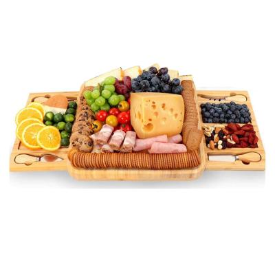 China Viable Square Slate Cheese Board Tray Cutting Board Set with Knife Stone Board Cutlery Set with 2 Expandable Drawers for sale