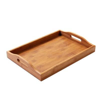 China Tray Large Wood Rectangle Food serving bamboo non-toxic Butler Tray With Handles Soild and beautiful square beverage breakfast tray for bed for sale