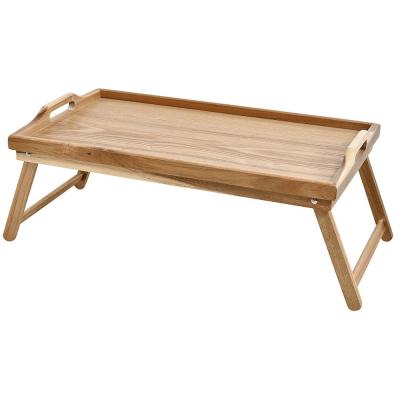 China Eco-Friendly Acacia Solid Wood Foldable Breakfast Bed Tray With Folding Legs And Handle Bamboo Serving Tray Laptop Desk Bed Table Food Consumption for sale