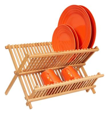 China Expandable Kitchen Houselin Folding Bamboo Fold Over In Sink Dish Rack 2 Utensil Rack Two Tier Kitchen Wash Drying Rack for sale