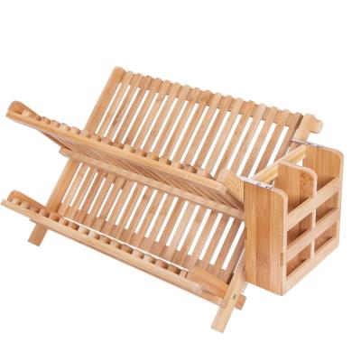 China Sustainable Unique Bamboo Folding Restaurant Dish Rack Premium Foldable Dish Rack Dish Drying Racks With Cheap Utensil Rack 2-Tier for sale