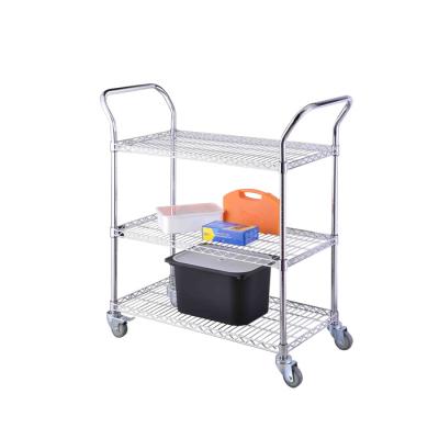 China Sustainable NSF 3 Tier Metal Wire Shelving Unit With Wheels Iving Room / Kitchen Storage Trolley Cart for sale