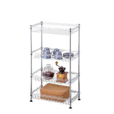 China Double Sided Heavy Duty 4-Tier Steel Wire Shelving Restaurant Kitchen Wire Locker Shelf for sale